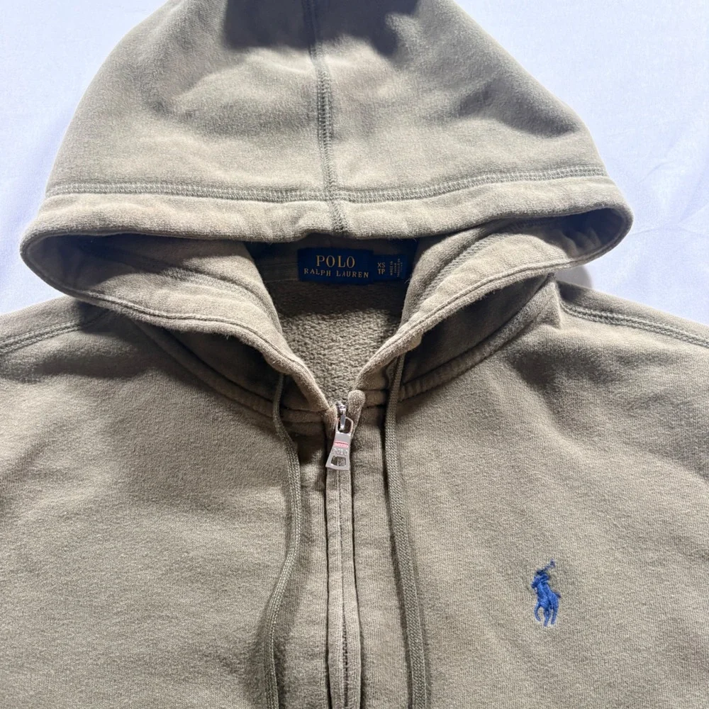 Polo Ralph Lauren Full Zip Hoodie Mens XS Olive Green Cotton Fleece Sweatshirt